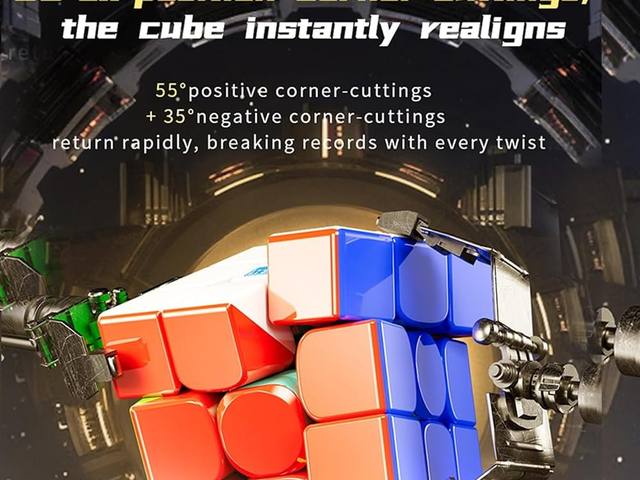 MoYu RS3M V5 cube mid-turn, showing corner cutting